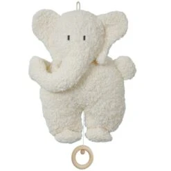 Doudou Boite à Musique éléphant Blanc Coton Bio 27 Cm Efie® - Doudou Bio Naturel Efie