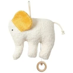 Doudou Boite à Musique éléphant Blanc Et Jaune Coton Bio 16 Cm - Doudou Bio Naturel Efie
