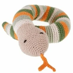 Peluche Jouets Magasin 17 Doudou Hochet Serpent Kaki 47cm Pebble® Maille Crochet Coton Bio - Doudou Bébé Bio