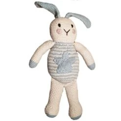 Doudou Lapin Bleu Star 28cm Pebble® Maille Crochet Coton Bio - Doudou Bébé Bio