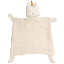 Doudou Plat Carré Licorne Blanche & MielFabelab® Coton Bio GOTS- Doudou Bio Scandinave