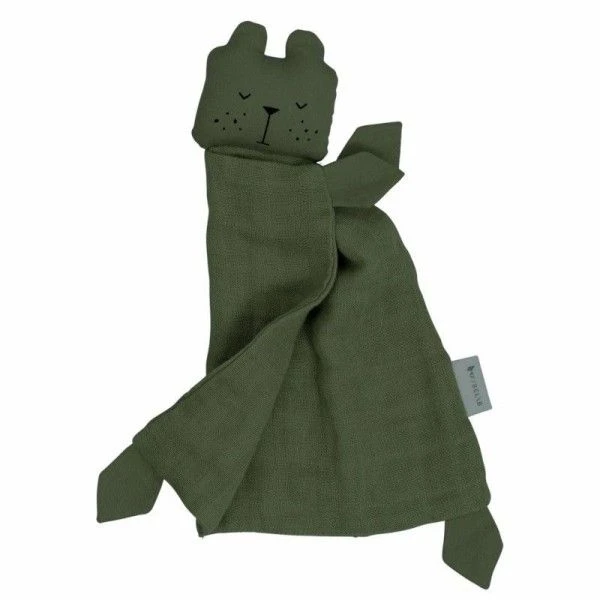 Doudou Plat Carré Ours Olive Fabelab® Mousseline Coton Bio GOTS- Doudou Bio Scandinave 4 Doudou Plat Carré Ours Olive Fabelab® Mousseline Coton Bio GOTS- Doudou Bio Scandinave – Image 2
