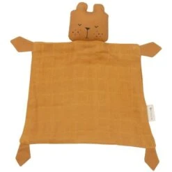 Doudou Plat Carré Ours Paresseux Ocre 34cm Fabelab® Coton Bio GOTS- Doudou Bio Scandinave