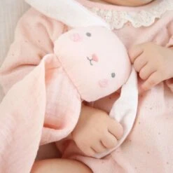Doudou Plat Lapin Rose Lange Mousseline De Coton Bio Albetta® 35cm - Doudou Lange -Peluche Jouets Magasin doudou plat lapin rose lange mousseline de coton bio albetta doudou lange 3