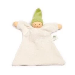 Doudou Plat Nanchen® Natur Poupée Coton Bio Eponge (Kba) Écru Et Vert Amande 21 Cm - Jouets Bio