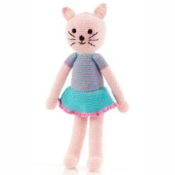 Doudou Poupée Chat 40cm Pebble® Maille Crochet Coton Bio - Doudou Bébé Bio