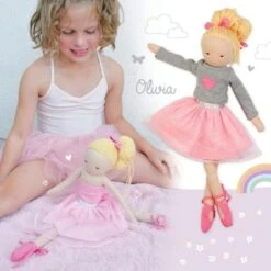Doudou Poupée Tissu Coton Bio Ballerine Olivia Hoppa® - Poupée De Chiffon -Peluche Jouets Magasin doudou poupee tissu coton bio ballerine olivia hoppa poupee de chiffon 2