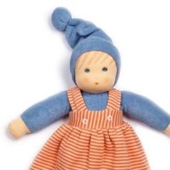 Poupée De Chiffon Nanchen® Natur Poupon Waldorf 36cm Coton Bio (Kba) Bleue Robe Orangé - Poupée Bio -Peluche Jouets Magasin poupee de chiffon nanchen natur poupon coton bio kba bleue robe orange poupee bio 1