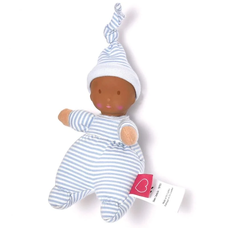 Poupée De Chiffon Premier âge Bleue Rayée Teint Halé 22 Cm Tête Caoutchouc NaturelBonikka - Poupée Naissance 5 Poupée De Chiffon Premier âge Bleue Rayée Teint Halé 22 Cm Tête Caoutchouc NaturelBonikka - Poupée Naissance – Image 3