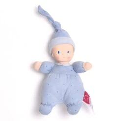 Poupée De Chiffon Premier âge Bleue à Pois 22 Cm Tête Caoutchouc NaturelBonikka - Poupée Naissance