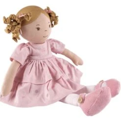Poupée En Tissus Amelia En Robe De Lin Rose Brodée 42cm Bonikka - Grande Poupée -Peluche Jouets Magasin poupee en tissus amelia en robe de lin rose brodee bonikka grande poupee 3