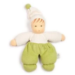 Poupée Waldorf Nanchen® Natur Poupon MOPS Coton Bio (Kba) Écrue & Vert 29 Cm - Poupée Bio